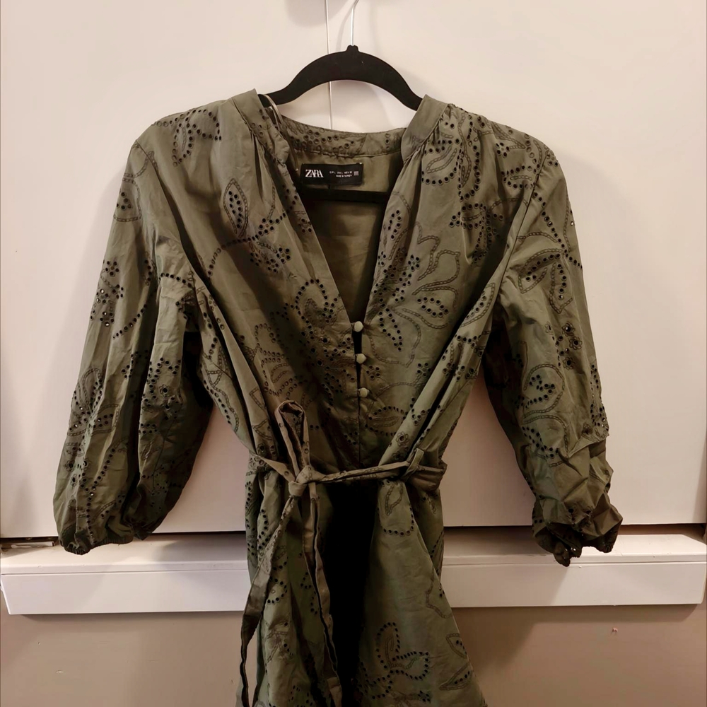 Zara Olive Green Embroidered Dress